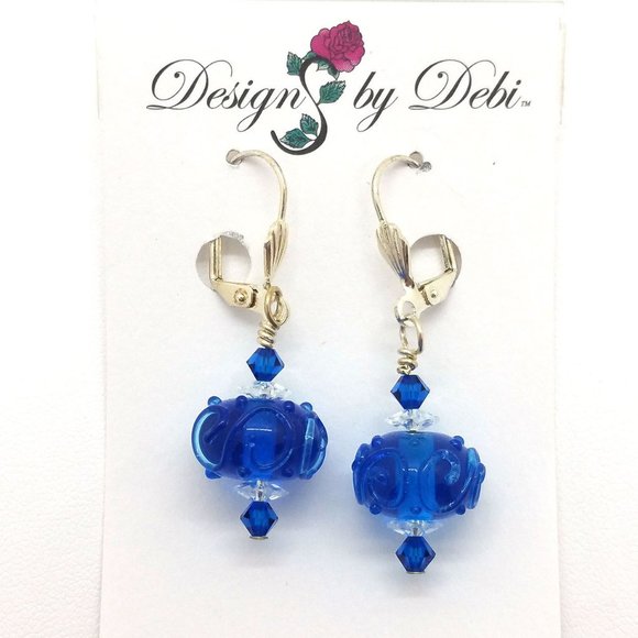 Designs by Debi Jewelry - 3/$25 Blue Glass & Swarovski Crystal Leverbacks
